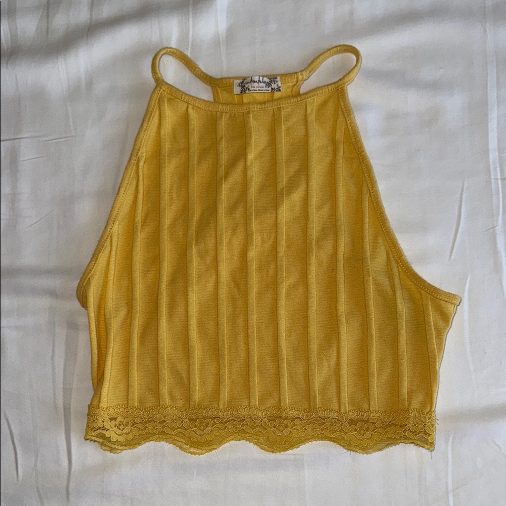 Free People Yellow Ribbed Crop Tank Top